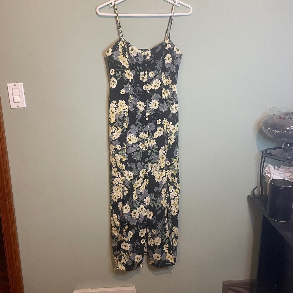 Floral Slip Maxi Dress - Black and Yellow
